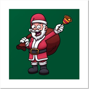 Santa Claus With Bell Carrying Sack Posters and Art